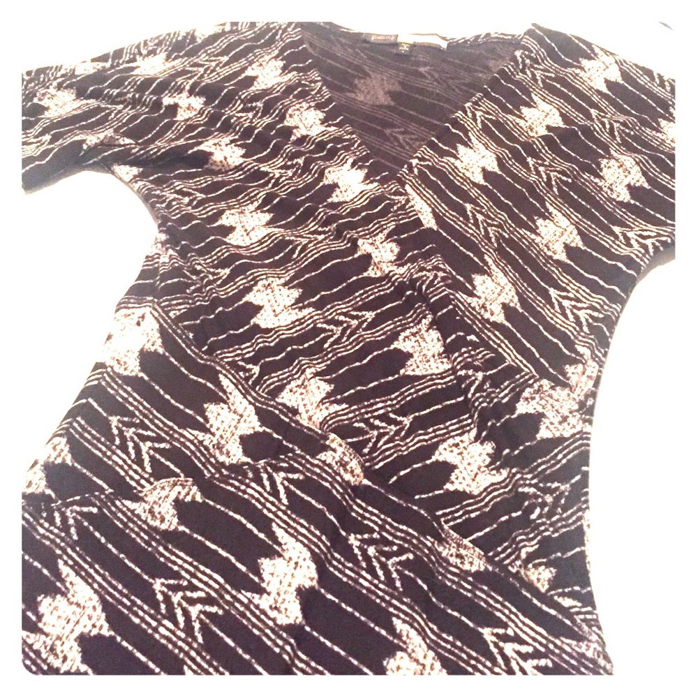 Tribal print, fitted, soft dress, black and white.